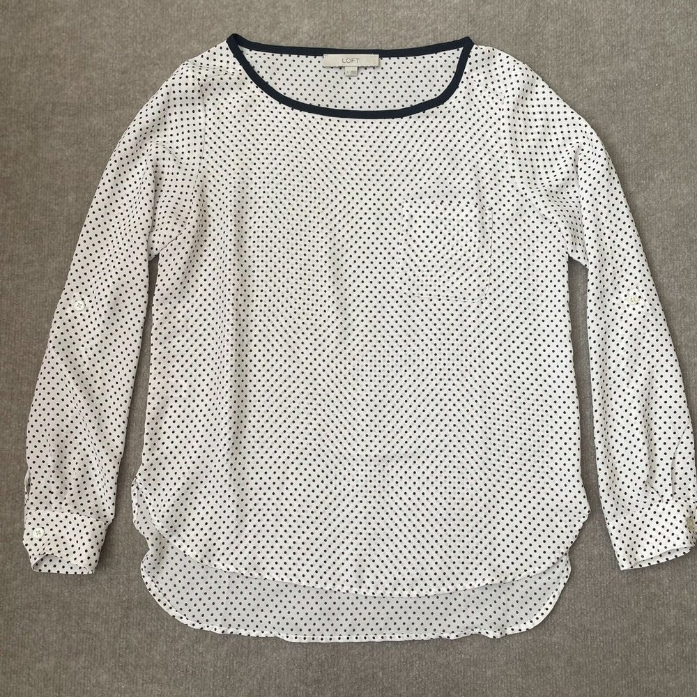 Loft Polka Dots Lightweight Flowy Blouse Small